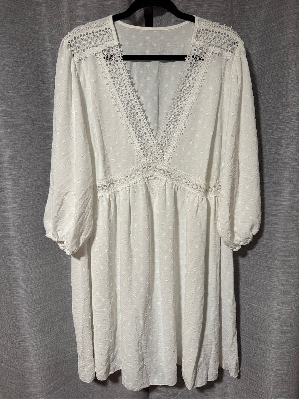 SHEIN White Eyelet Lace-Trim V-Neck Midi Dress
